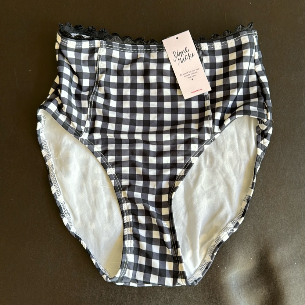 Lime Ricki swim bottoms, black gingham, NWT women’s size small